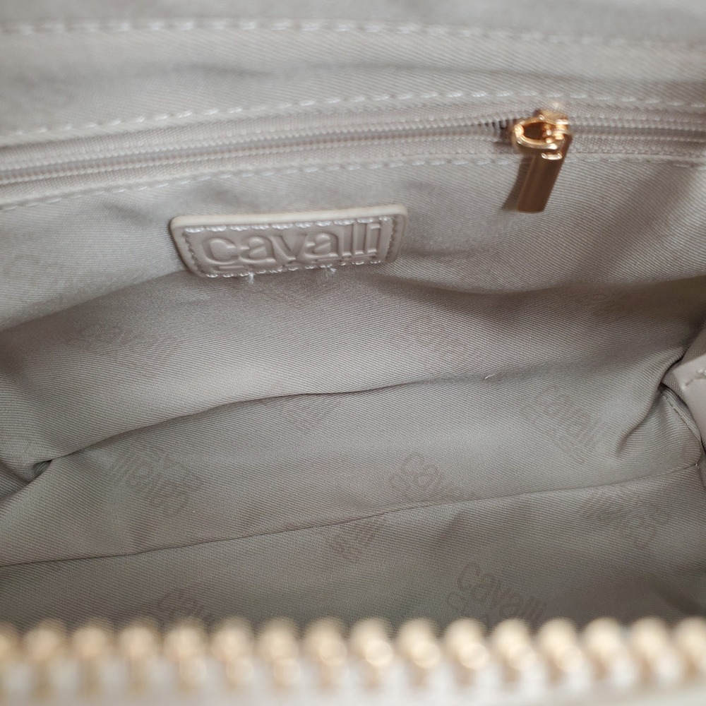 Cavalli Class Serafina Top Handle Tote Floral Print Beige Leather Canvas Bag - Picture 6 of 8